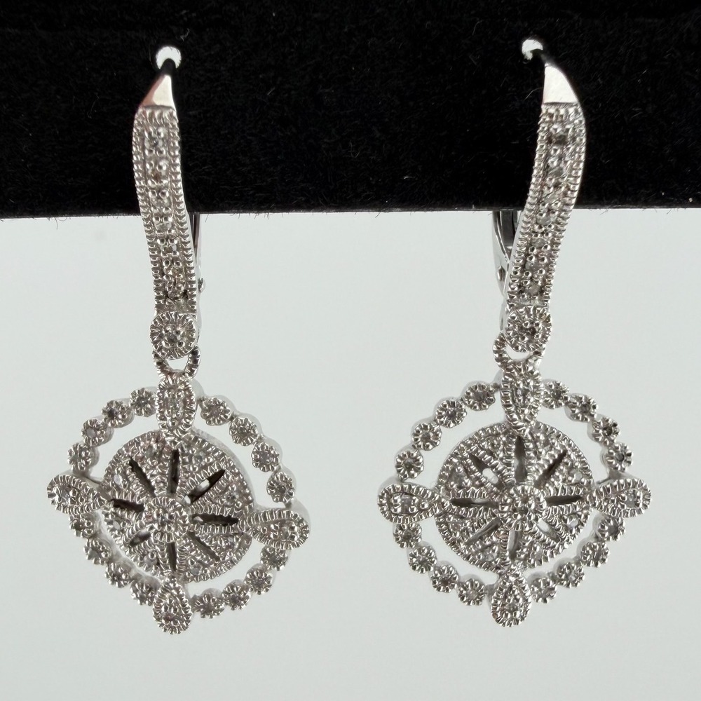 Drop Earrings 925 Sterling Silver CZ Compass Medallion Silver